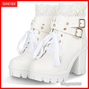 Chunky Platform Ankle Boots Lace Up Buckle Gothic Punk Shoes Block Heel